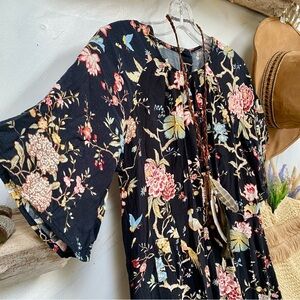 Enchanting folk vibe floral botanical birds summer prairie vibe boho dress